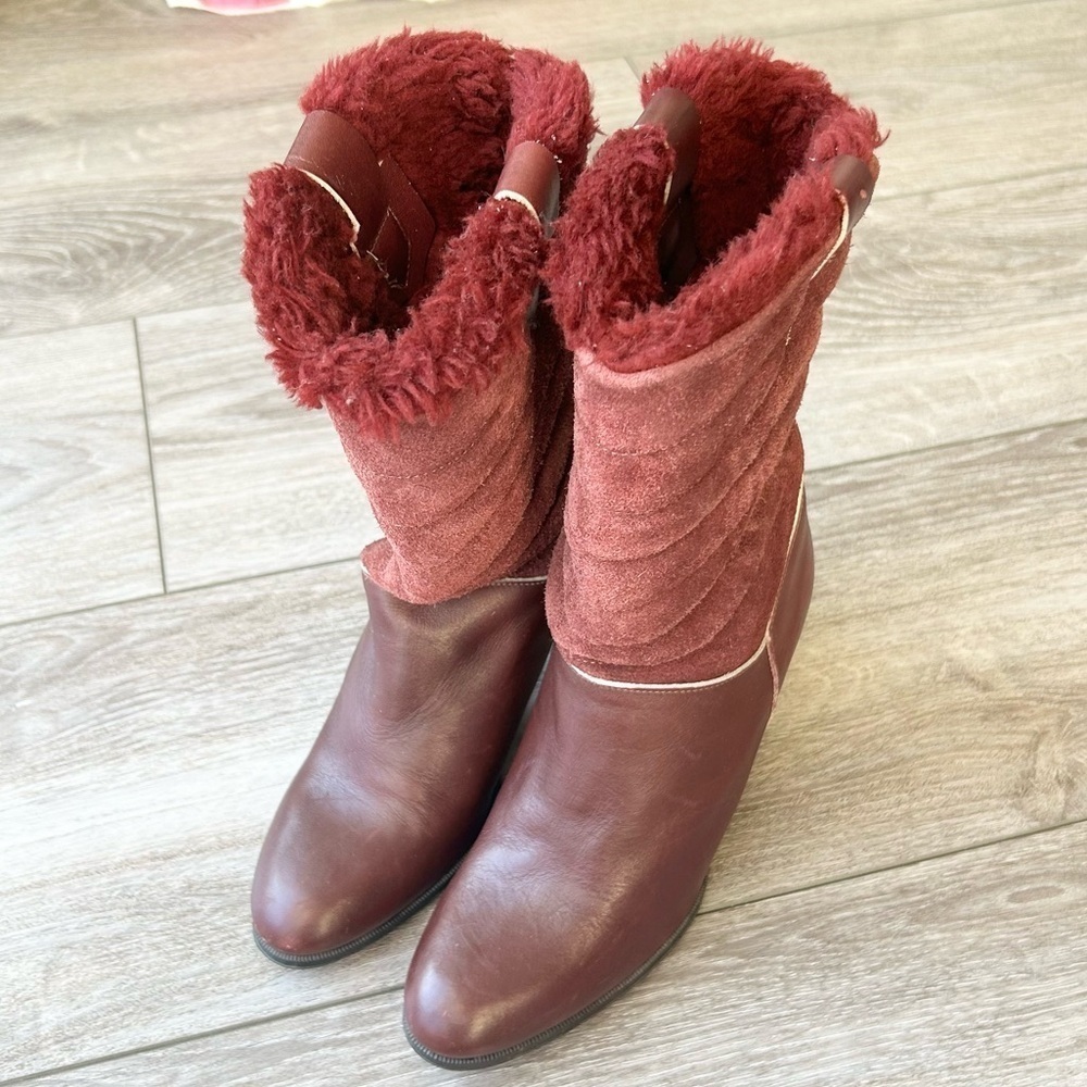 Vintage Alaskan Fleece Lining Suede Smooth Leather Heeled Boots Made in Canada